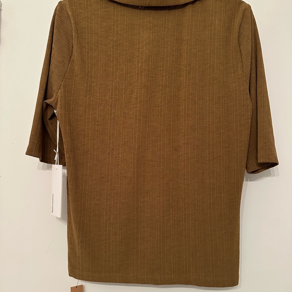 Reformation Brown Ribbed Polo Shirt - Picture 2 of 2